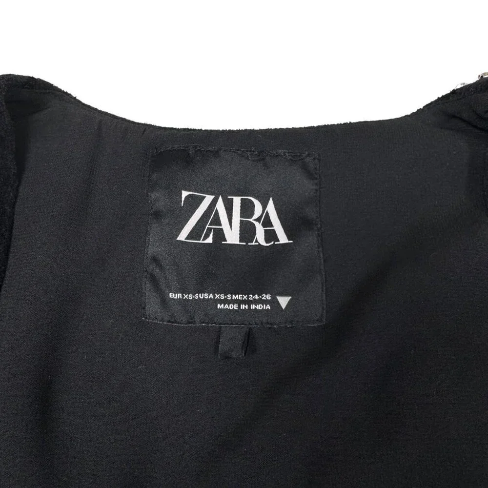 ZARA Black Velvet Waistcoat With Rhinestones Sz XS Vest Whimsigoth Boho Glam - Picture 12 of 16